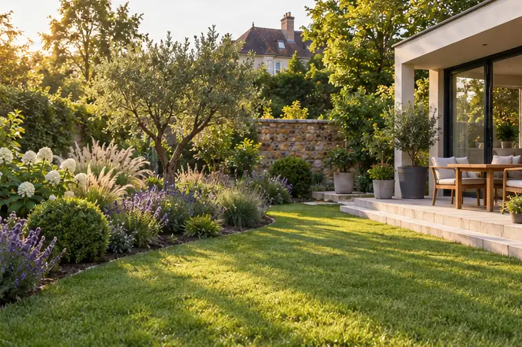 Jardin terminé devant une maison contemporaine